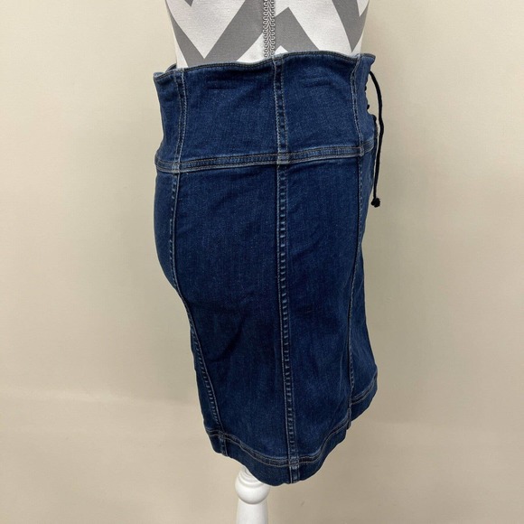 Free People Denim Skirt Womens 6 Blue Jean Stretch Mini Skirt Lace up Front FS - Picture 2 of 10
